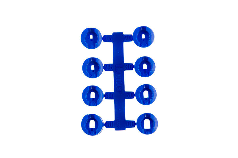 Eight Hunter blue PGP replacement rotor nozzles (P/N 665300) shown on rack, labeled 1.5–8.0 GPM for retrofit use.