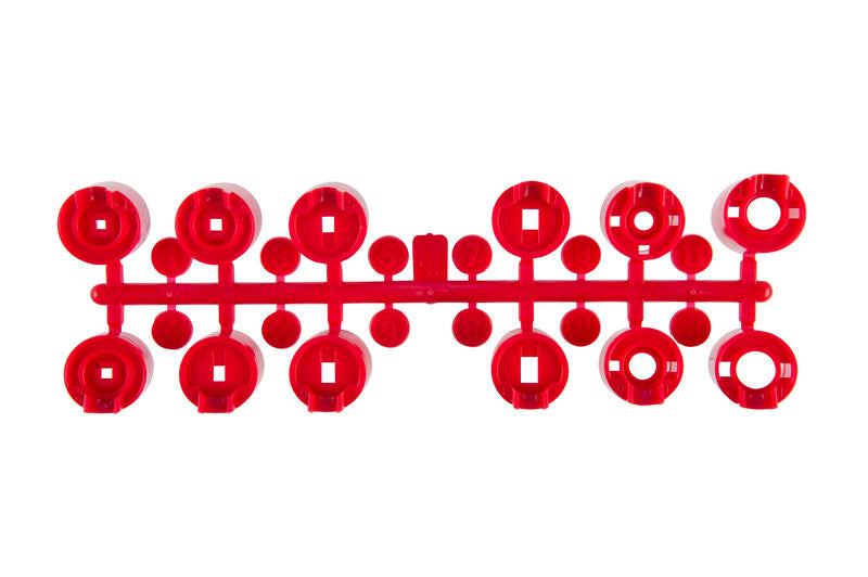 Hunter 130900SP red standard nozzle rack showing twelve red interchangeable PGP-ADJ nozzles on a white background, front view, product detail.