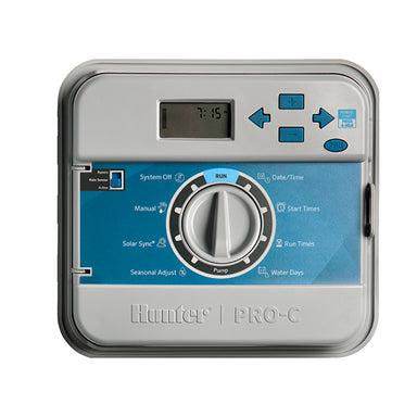 Replacement front facepack panel for Hunter Pro-C controller (PC-400) showing blue buttons and LCD display; SKU 821501.