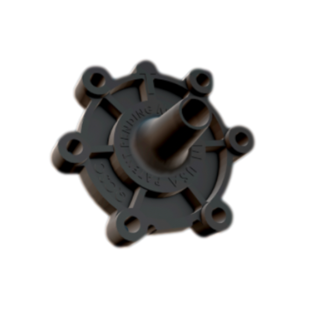 Service Buddy Rain Bird model positioned beside a 1-inch Rain Bird DV valve, highlighting the variant-specific adapter and tubing exit for safe water diversion during service.