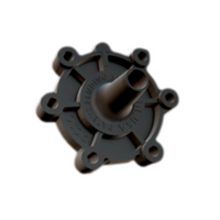 Service Buddy Rain Bird model positioned beside a 1-inch Rain Bird DV valve, highlighting the variant-specific adapter and tubing exit for safe water diversion during service.