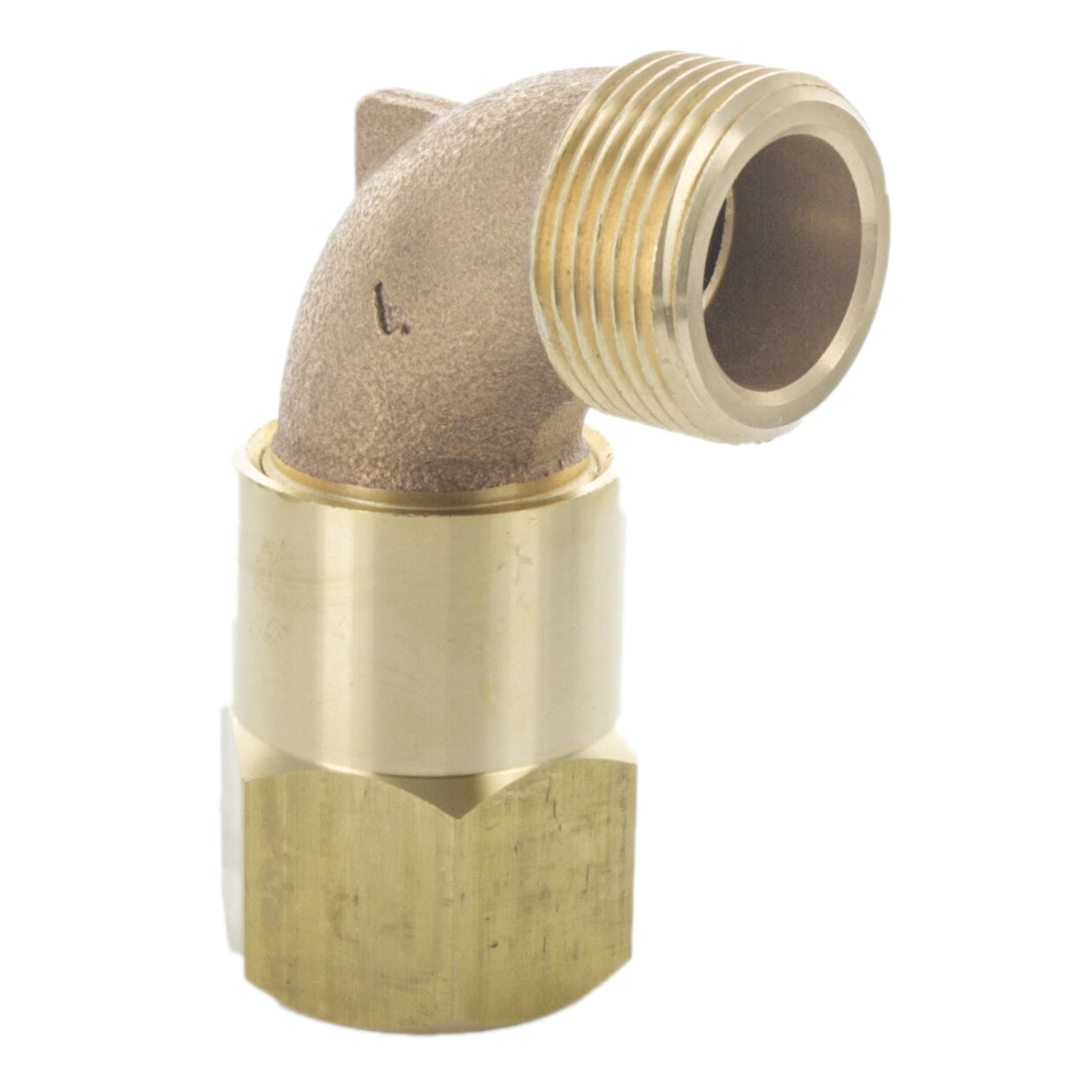 Top-down close-up of the SH2 1-inch swivel elbow showing female NPT pipe thread and the swivel joint seating surface.