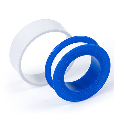 Close-up of white PTFE Teflon tape roll showing texture and edge, American Granby HTST520-1/2, 1/2 in x 520 in, studio-lit product image.