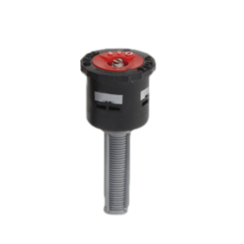 Close-up of Toro Precision pressure-compensating female-thread spray nozzle showing top pattern, color-coded cap, and attached debris screen for retrofit bodies.
