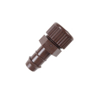 Close-up of Hunter PLDCAP showing dual 17mm barb and 1/2 in. MPT threaded end cap on white background, angled view.