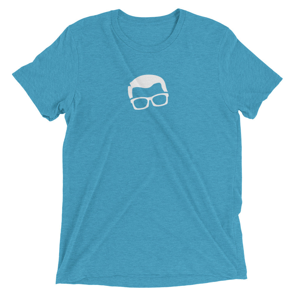 Sprinkler Nerd™ tri-blend t-shirt in Aqua — front view on white background showing color, soft drape, and regular side-seamed construction.
