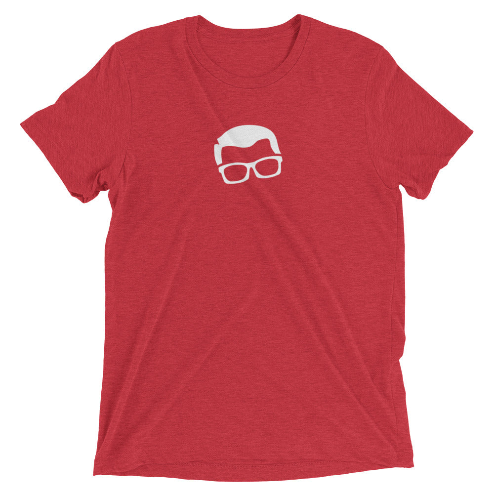 Sprinkler Nerd™ tri-blend t-shirt in Red — front view on white background emphasizing fabric hand, lightweight drape, and fitted silhouette.