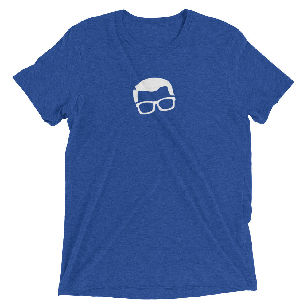 Sprinkler Nerd™ tri-blend t-shirt in True Royal — front view on white background showing vintage fitted silhouette and soft drape of fabric.