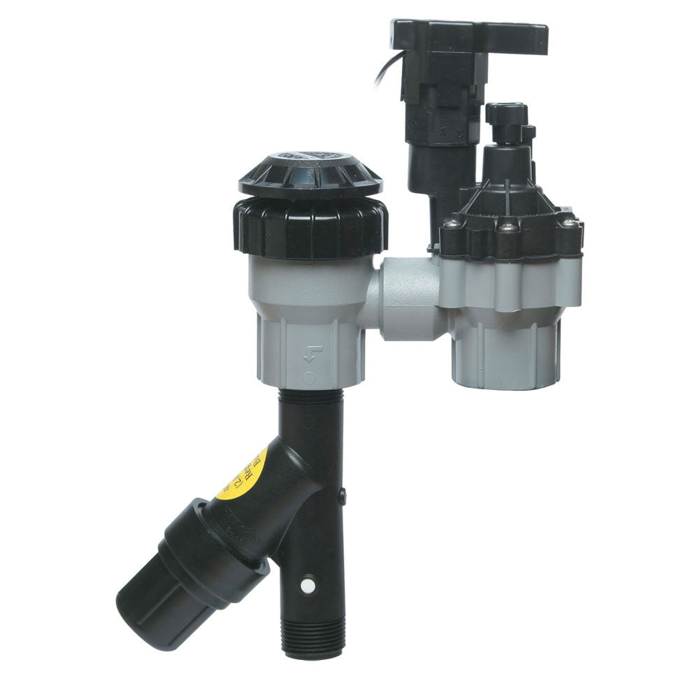 Rain Bird XACZ-100-PRF medium-flow control zone kit showing 1-inch ASVF anti-siphon valve paired with 1-inch PR RBY 40 psi pressure-regulating filter assembly.